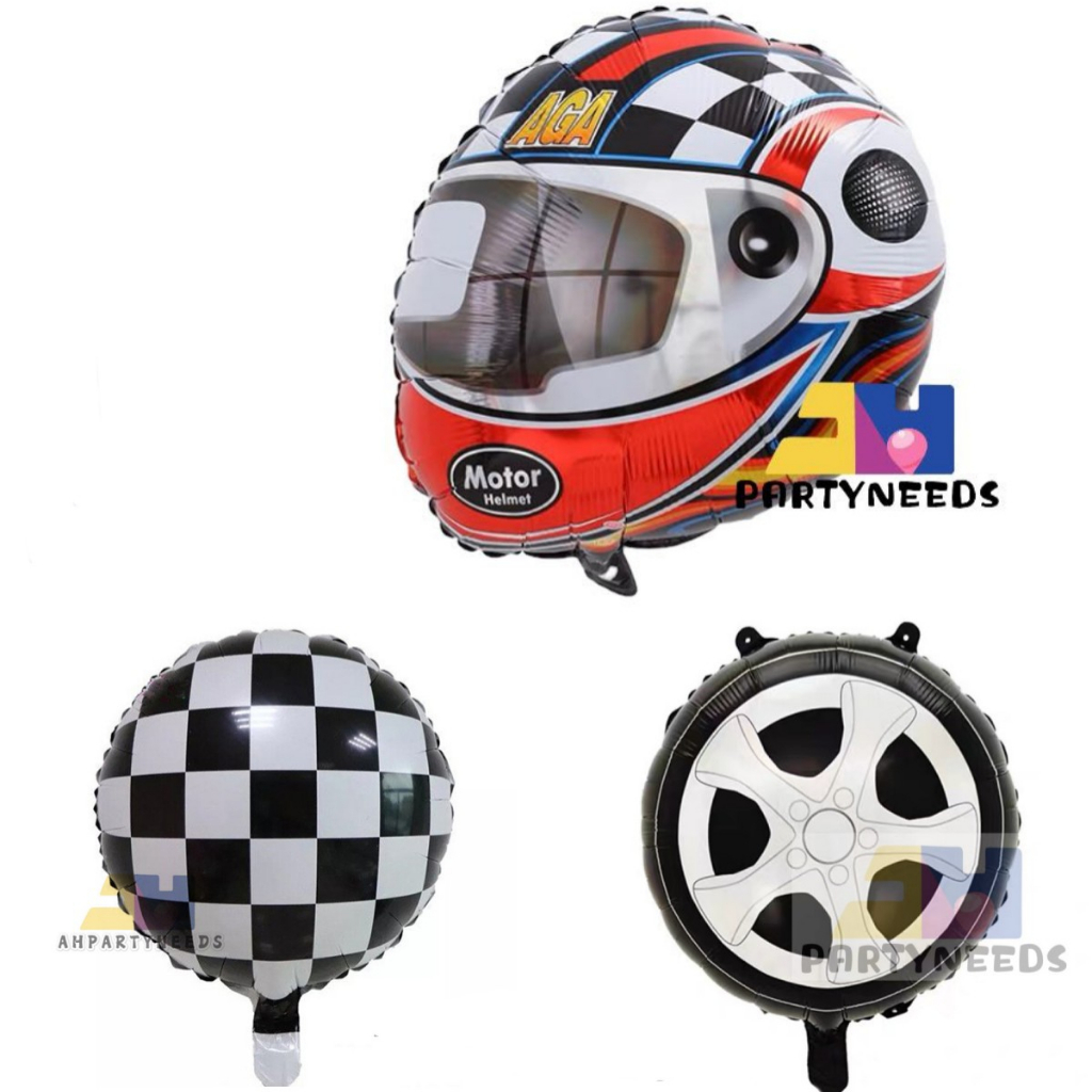6pcs racing car checkered tires mylar foil balloon for party decoration
