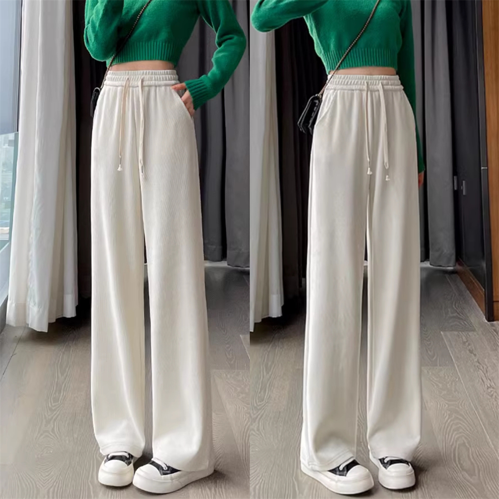 High Waisted Women's Wide-Leg Pants Korean StraightTube Corduroy Casual ...