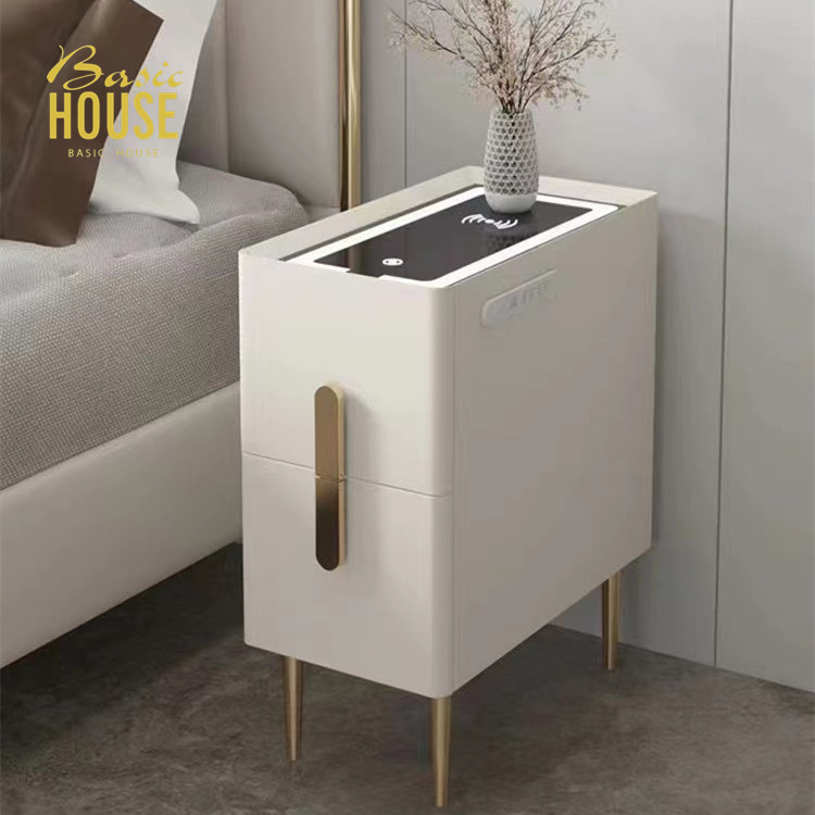 BASICHOUSE Ultranarrow Bedside Table Modern Minimalist Bedroom Solid