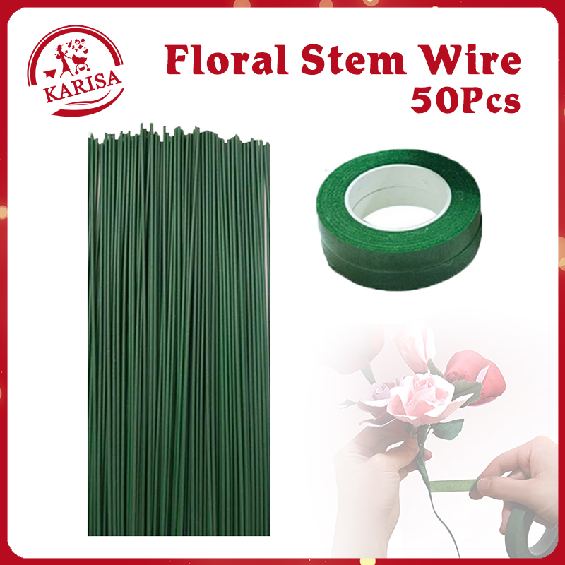 50 Pcs Floral Stick With Tape DIY Bouquet Material Wire Flower Rose ...