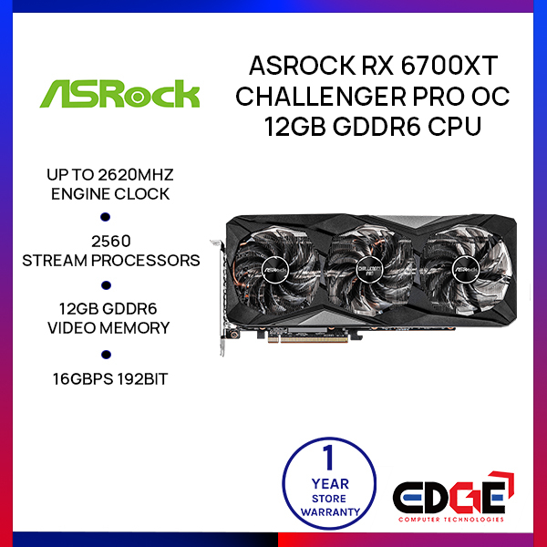 EDGE | ASROCK RX 6700XT Challenger Pro OC 12GB GDDR6 GPU Graphics Card ...