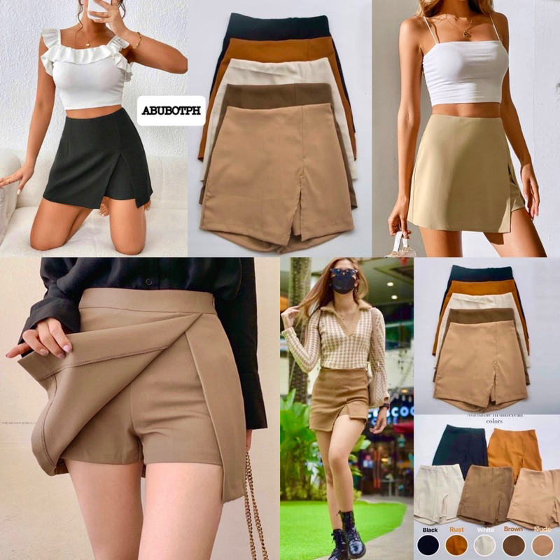 Women's Front Skort Shorts with Skirt Flap Solid Wrap Garterized Back Palda  Shorts Free size