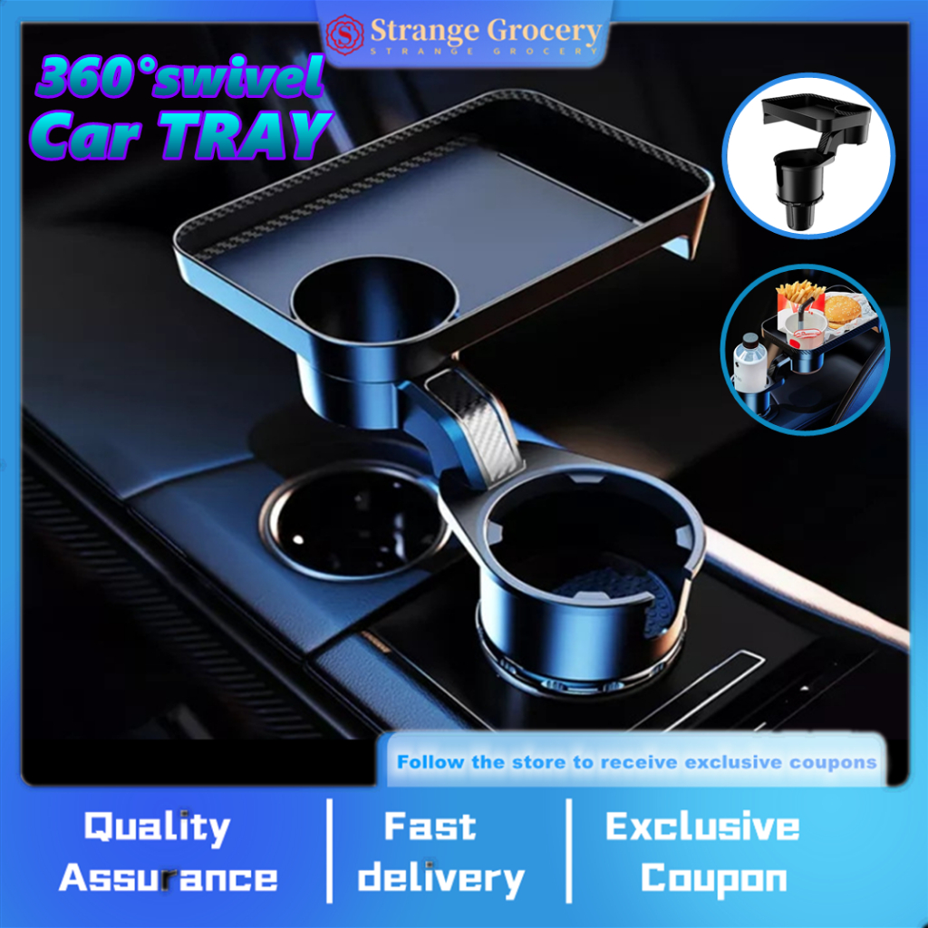 Car Tray for Eating Adjustable 360° Swivel Cup Holder Tray Food Tray