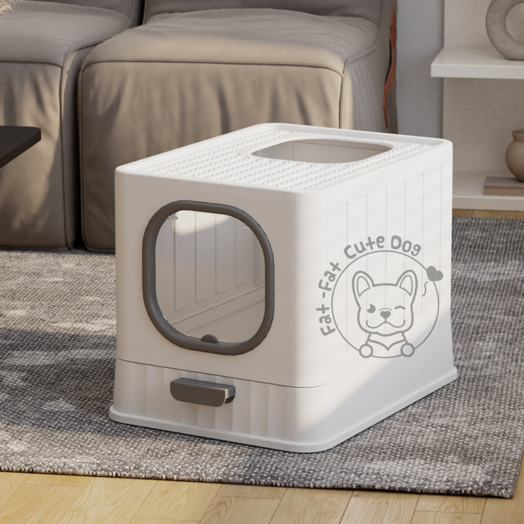Large Cat Litter Box With Top Entry Foldable Box Anti Splash Fully