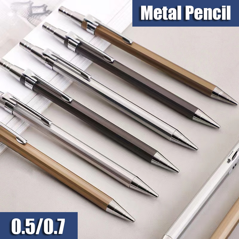 0.5/0.7MM Metal Mechanical Pencil Graphite Lead Pencil Student Writing