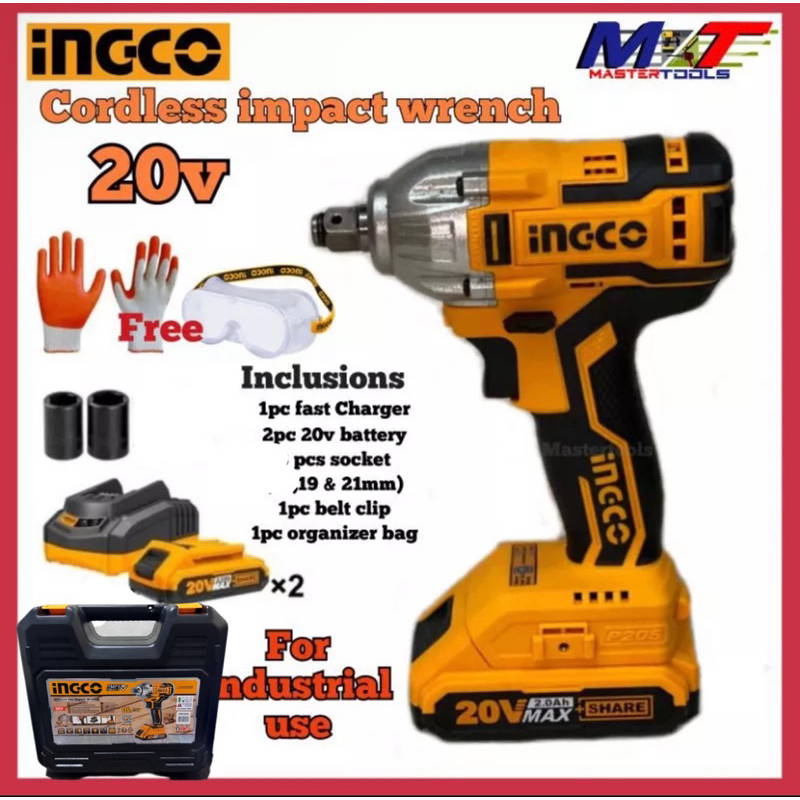 Ingco Cordless Impact Wrench 20v Ciwli2038 Free Gloves And Goggles