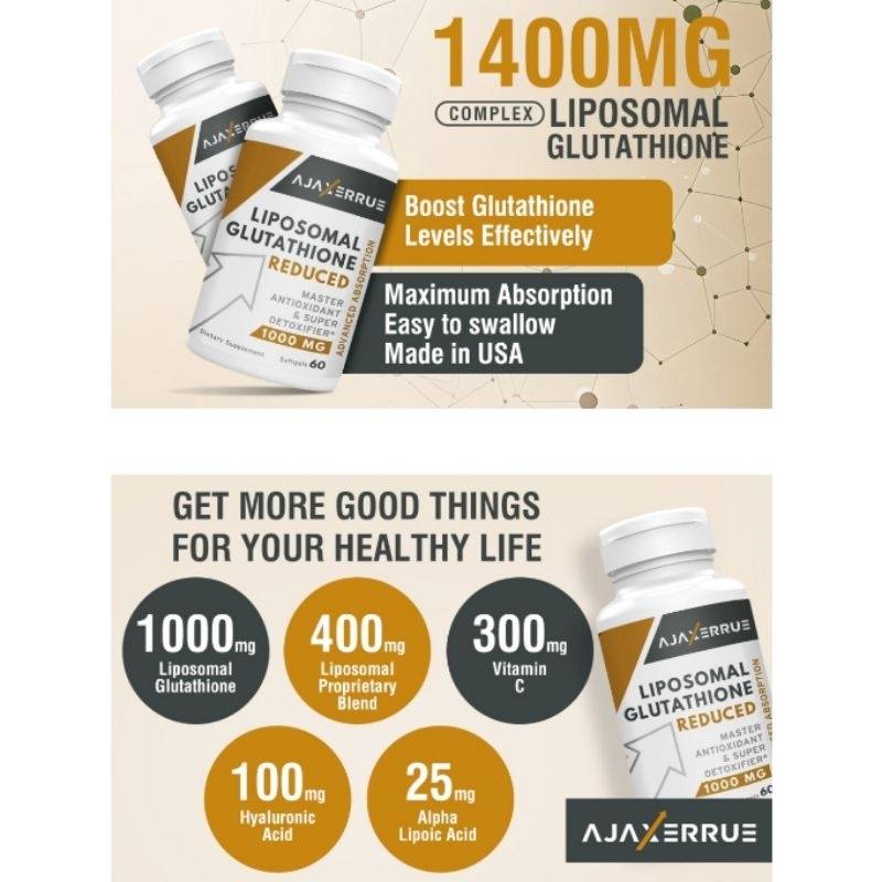ajaxerrue liposomal glutathione AJAXERRUE 1400 mg Liposomal Glutathione Superior Absorption Complex 60  Softgels