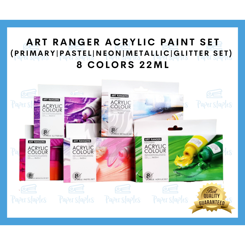 Art Ranger Acrylic Paint Set ( Primary Pastel Glitter Metallic Neon ) X8pcs 22ml per set