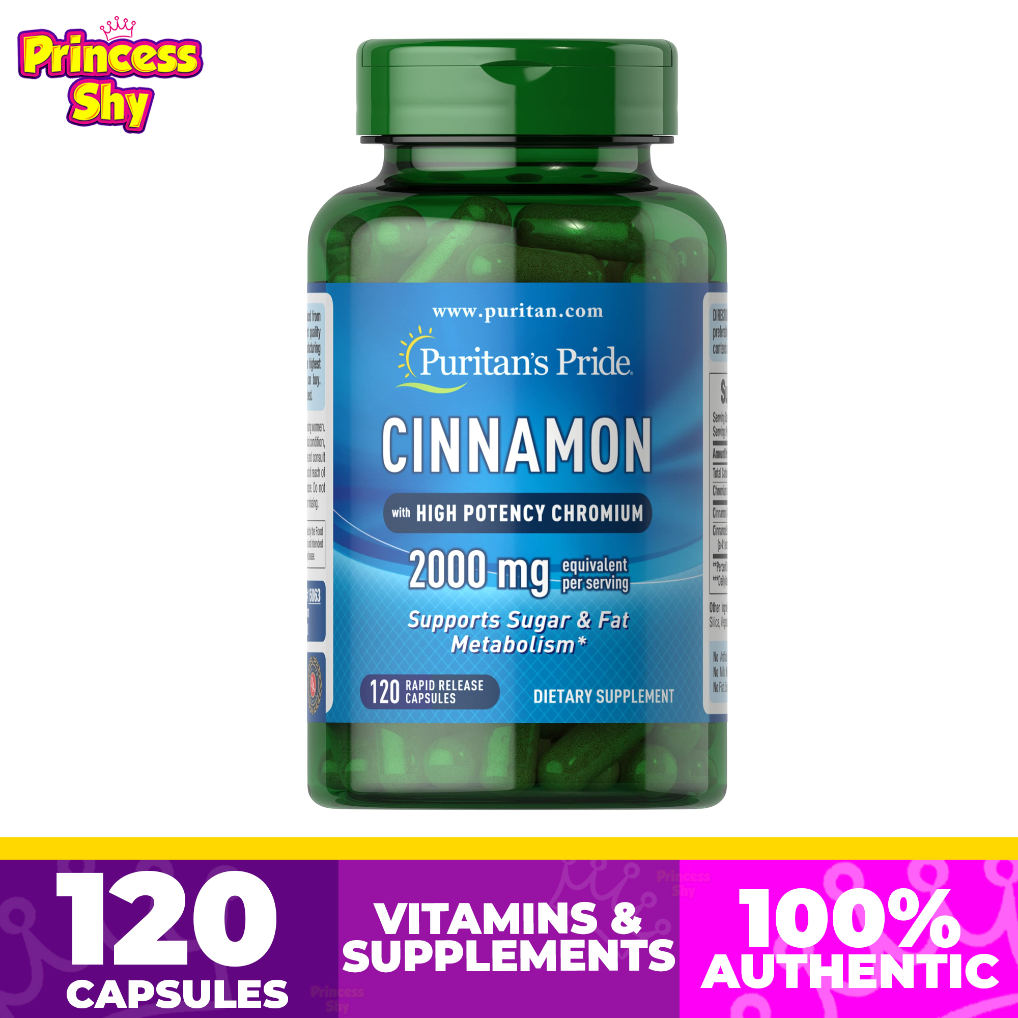 Puritan's Pride Cinnamon 2000mg per serving with High Potency Chromium