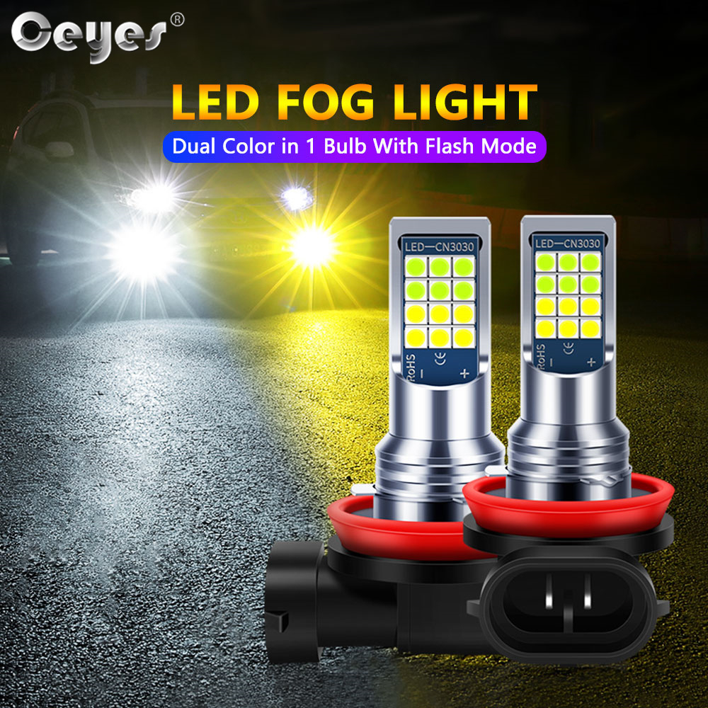 Ceyes 2Pcs Car LED Fog Lamp Dual Color LED Bulb H11 H8 9006 9005 881 ...