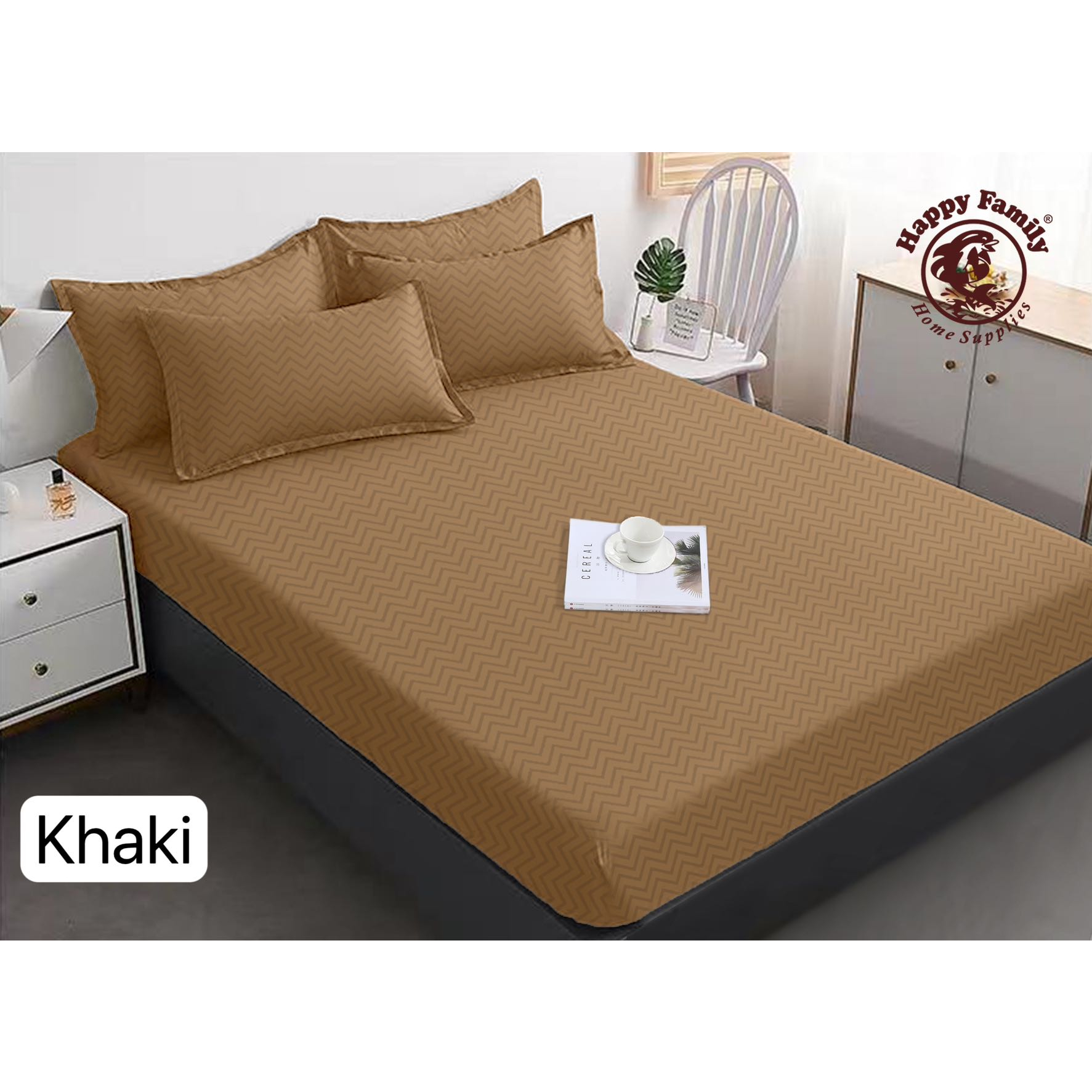 3in1 Zigzag Plain Color Full Garterized Canadian Cotton Bedsheets (2 pillowcase+1 fitted sheet