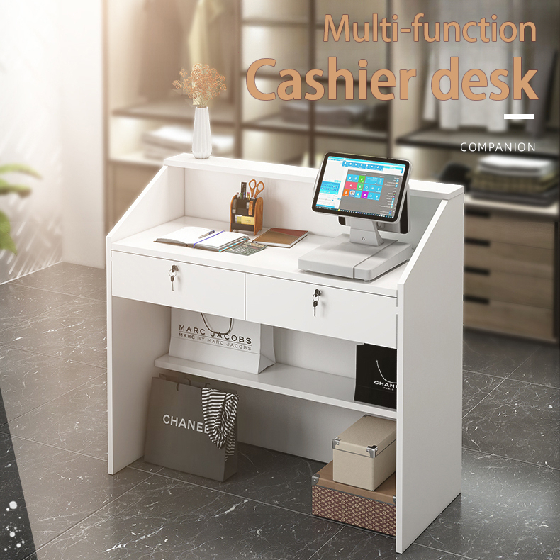 Cashier Reception Desk Double Drawer with Lock Supermarket Cashier