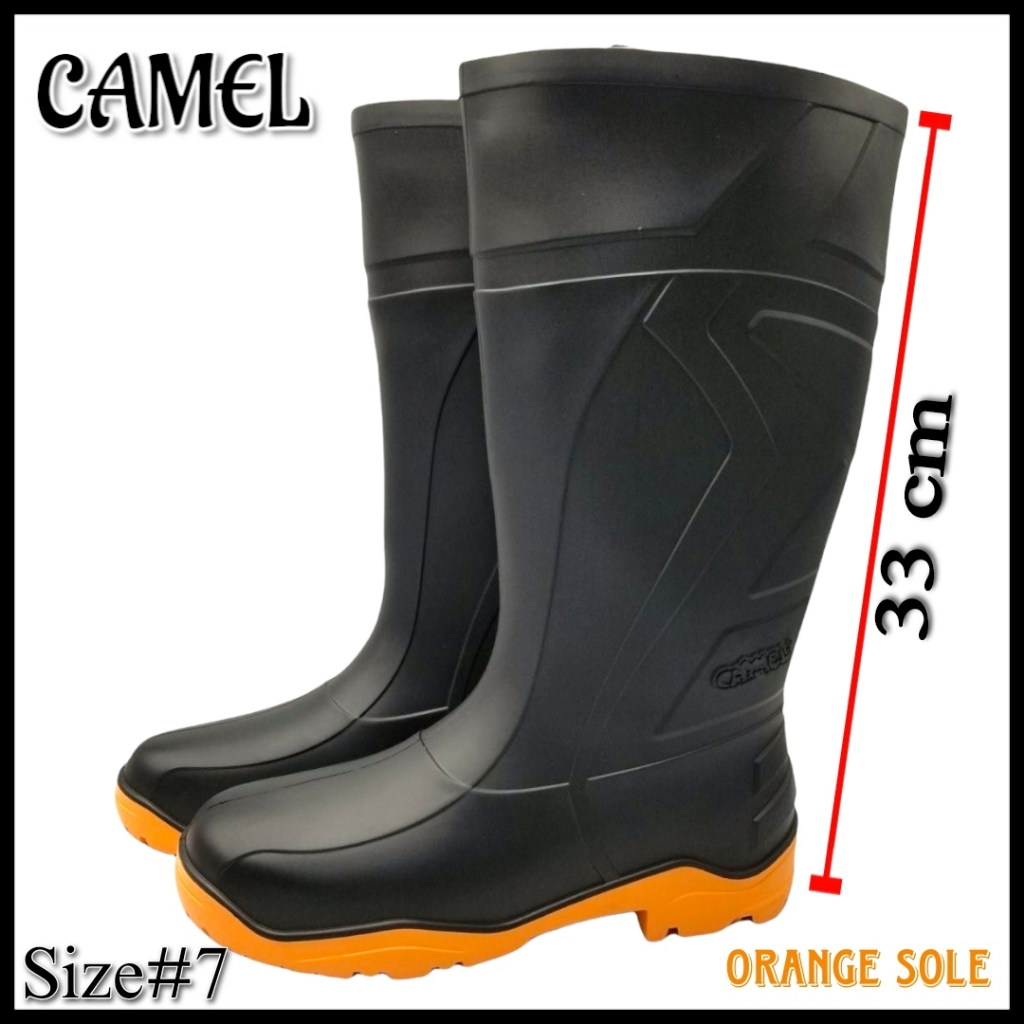 Camel Men s Hi Cut Heavy duty Non slip Black rainboots with orange sole Bota Shopee Philippines