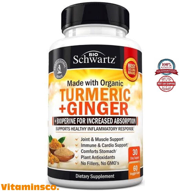 Bio Schwartz Organic Turmeric Curcumin + Ginger plus Bioperine (60