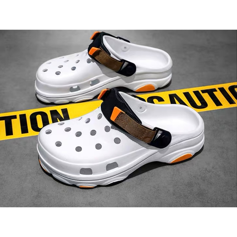 White crocs with colored strap new arrivals