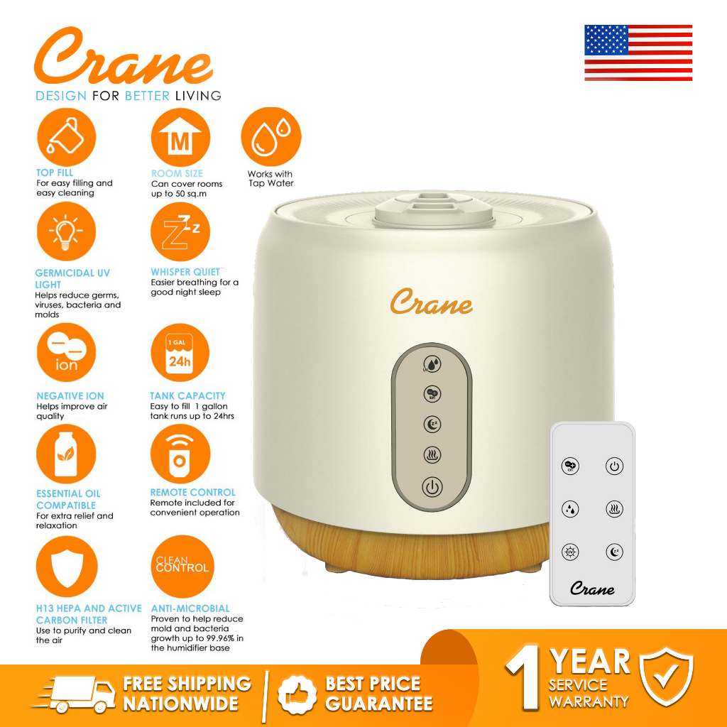 Crane 5in1 Top Fill Humidifier Warm & Cool Mist+Air Purifier for Cough