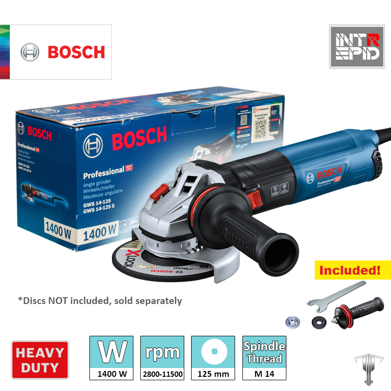 Bosch GWS 14-125 S Professional 1400 W Angle Grinder 5" with Variable ...