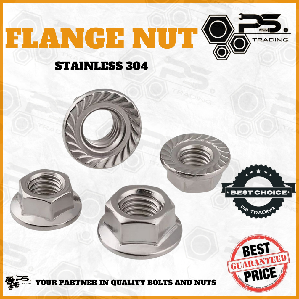 STAINLESS FLANGE NUT M5 M6 M8 M10 M12 M14 M16 S/S 304 HEXAGONAL