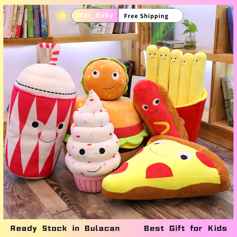 (COD)Food Plush Hotdog pillow Hamburg Hot Dog baby long plush toy Pizza