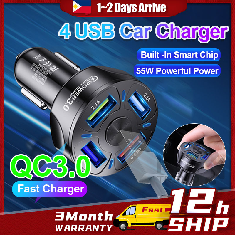 Car Charger 4 USB Fast Charging Car Charger QC3.0 Quick Car Charge USB