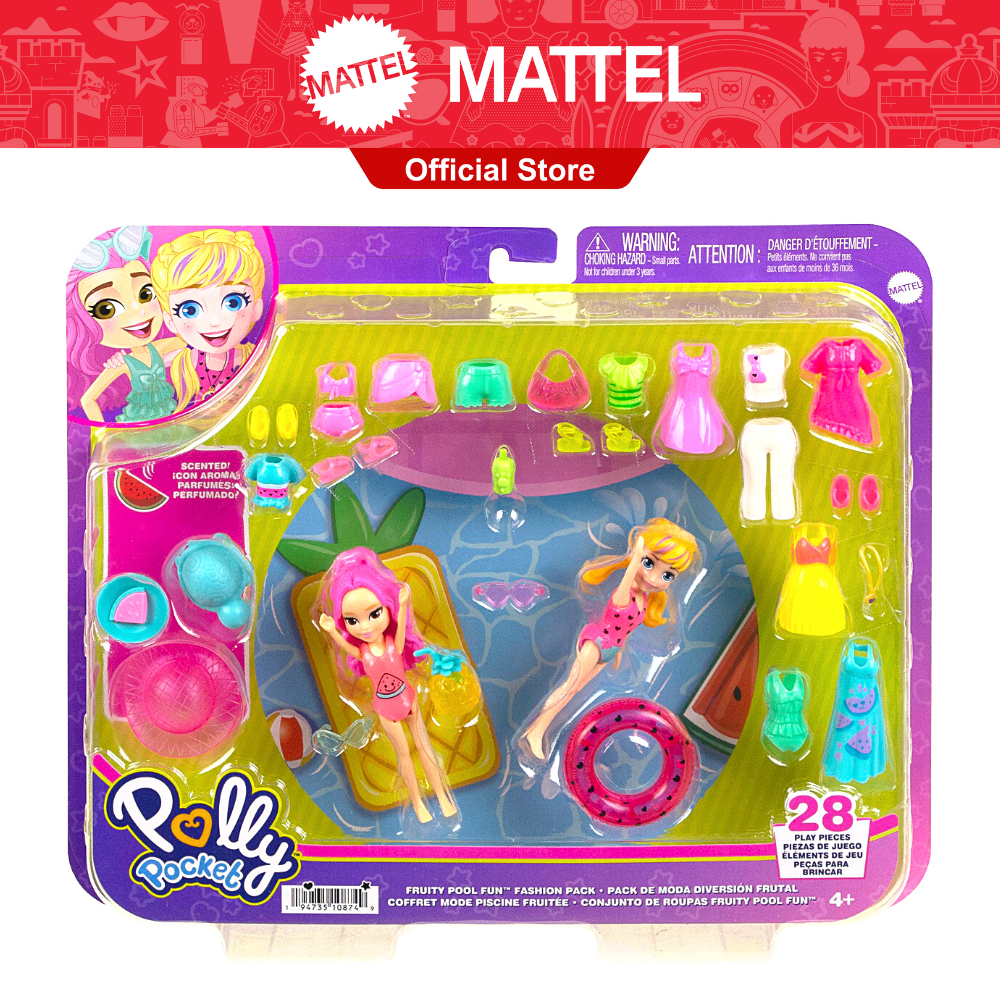 Polly Pocket Large Fashion Pack with 3 Inch Dolls, Clothes and Accessories  - Fruity Pool Fun Toys