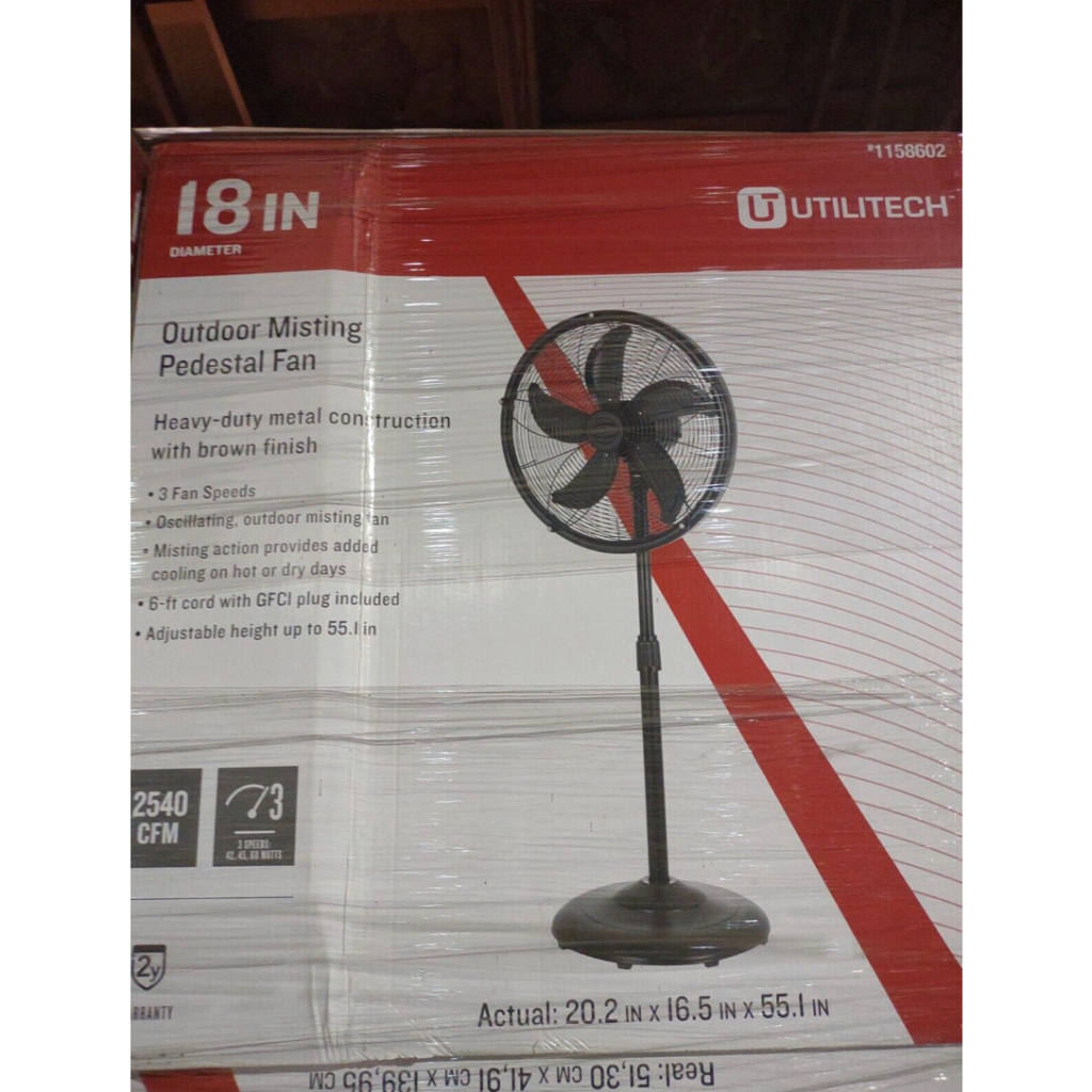 Utilitech 18in 3Speed Outdoor Black Oscillating Misting Pedestal Fan