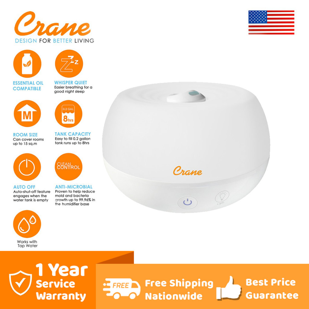 Crane 2in1 Personal Cool Mist Humidifier w/ Diffuser for Cough, Colds