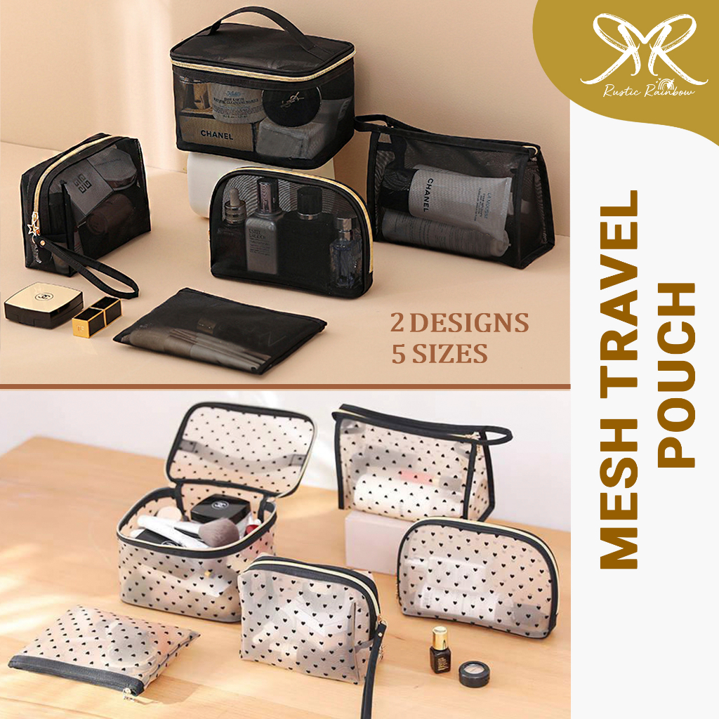 Mesh Travel Pouch Black Organizer Cosmetics Makeup Bag Toiletries