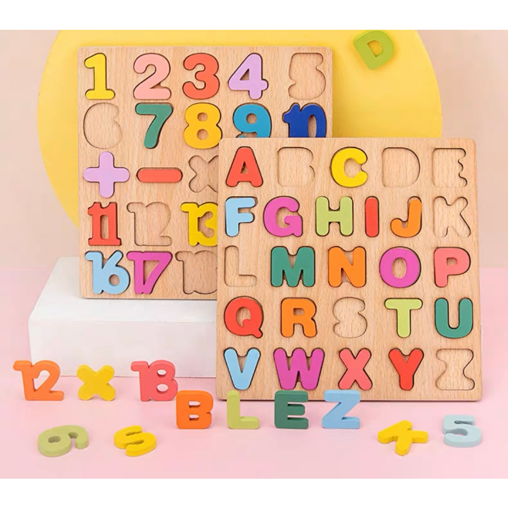 Alphabet Digital Puzzle Wooden Toys Kid Number Letter shape Matching ...