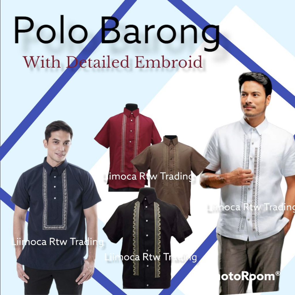 LUCKYLII'S CASUAL POLO BARONG DETAILED EMBROID | Shopee Philippines