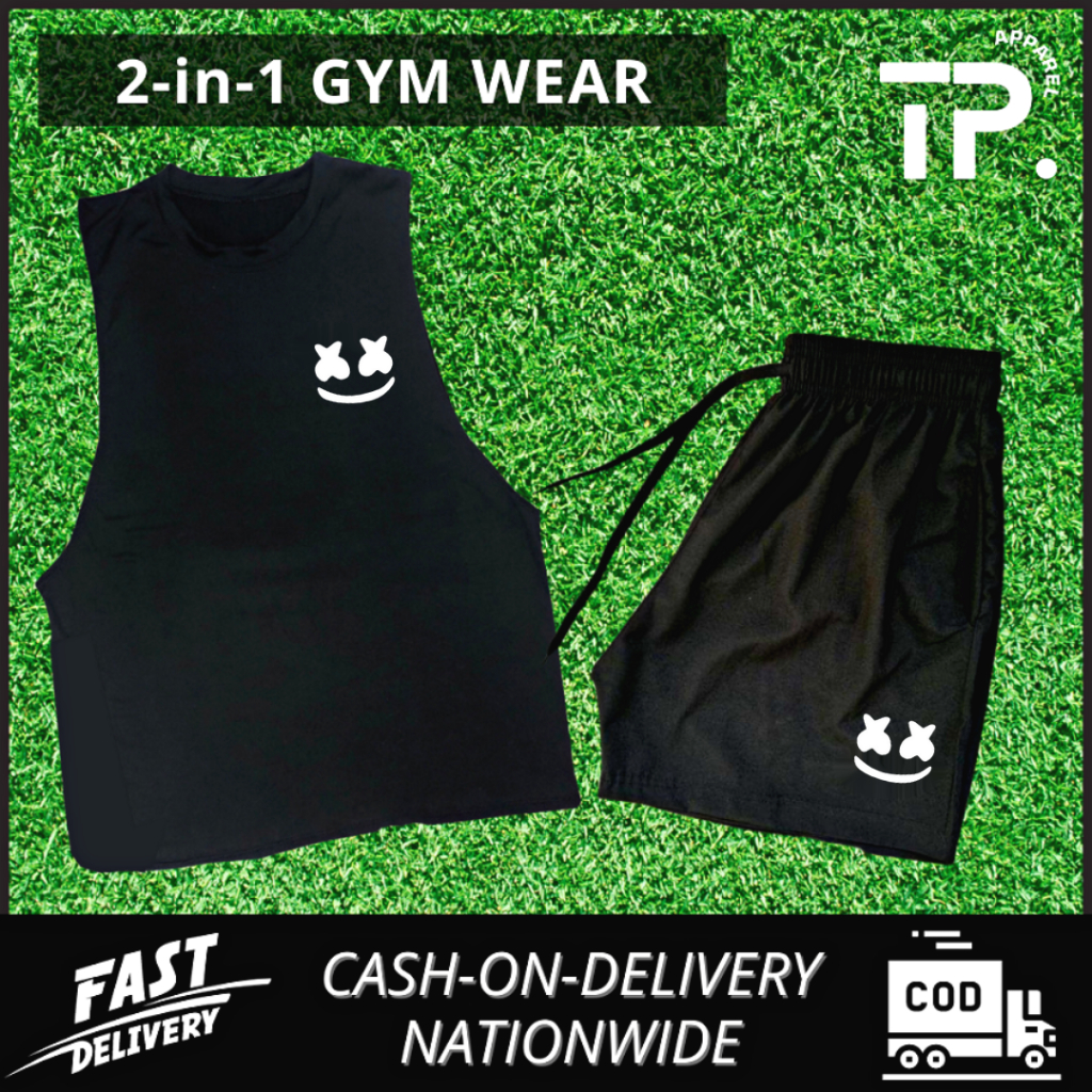2 in 1 Gym Wear for Men (BUY 1 TAKE 1) Muscle Tee and Shorts Sports ...