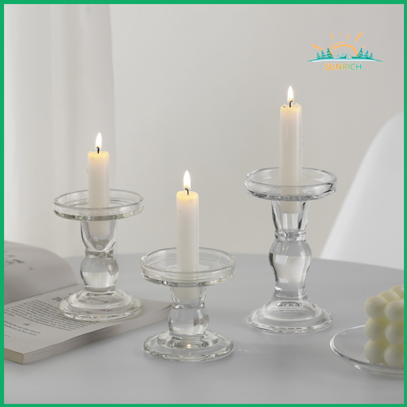 Sziqiqi Crystal Pillar Candle Holder Set Of 3, Clear Glass Candlestick Holders Tealight Candle Stand Candlelight Dinner Table Centerpiece For Wedding
