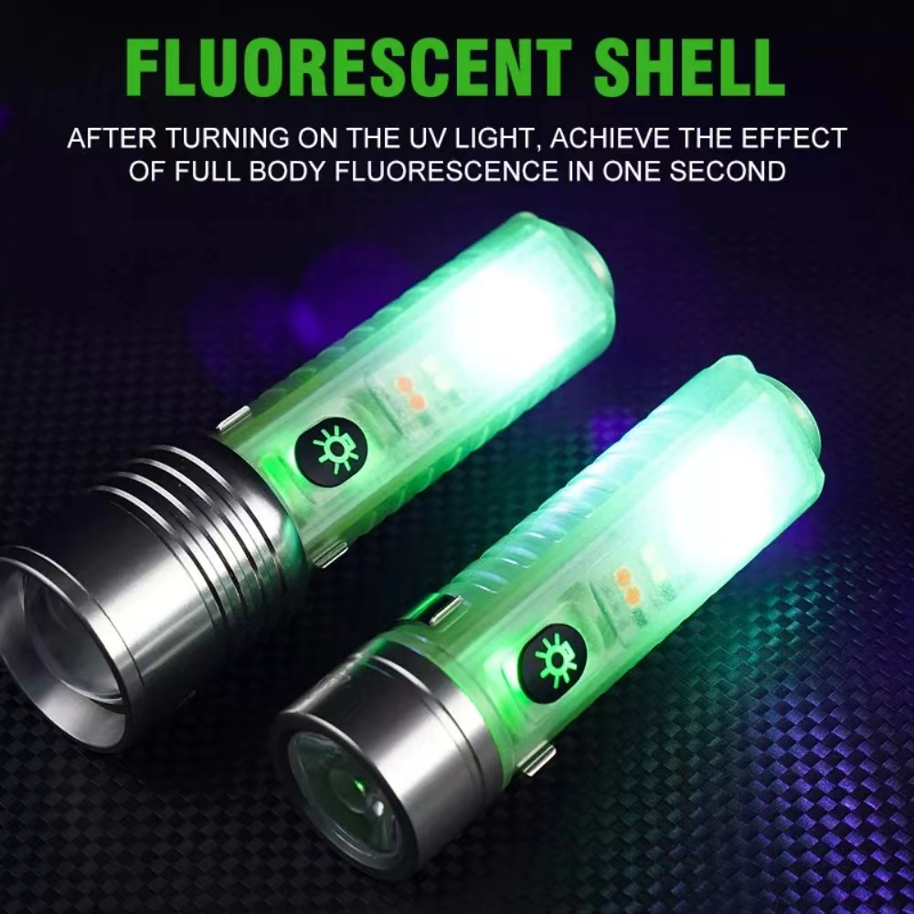 white laser mini zoom transparent flashlight with pen clip magnet and ...