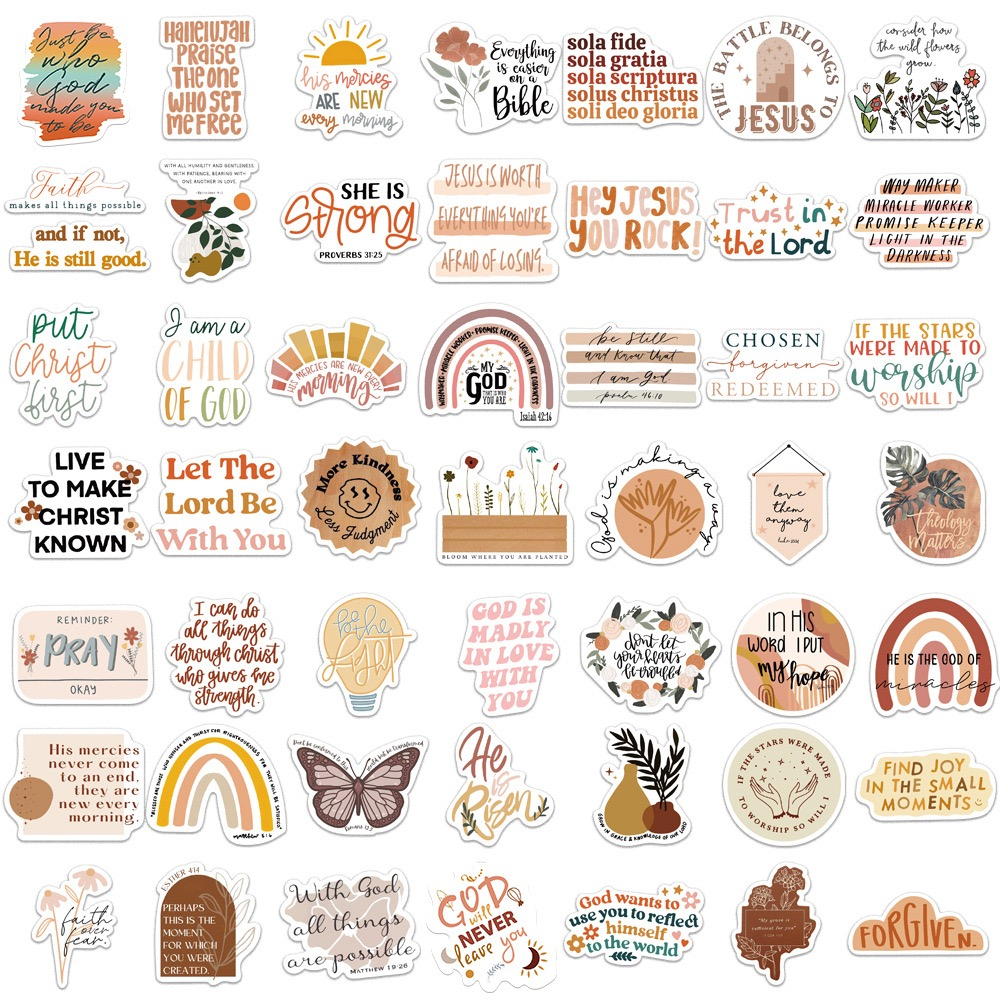 50Pcs Boho Jesus Phrases Series Stickers DIY Fashion Waterproof laptop ...