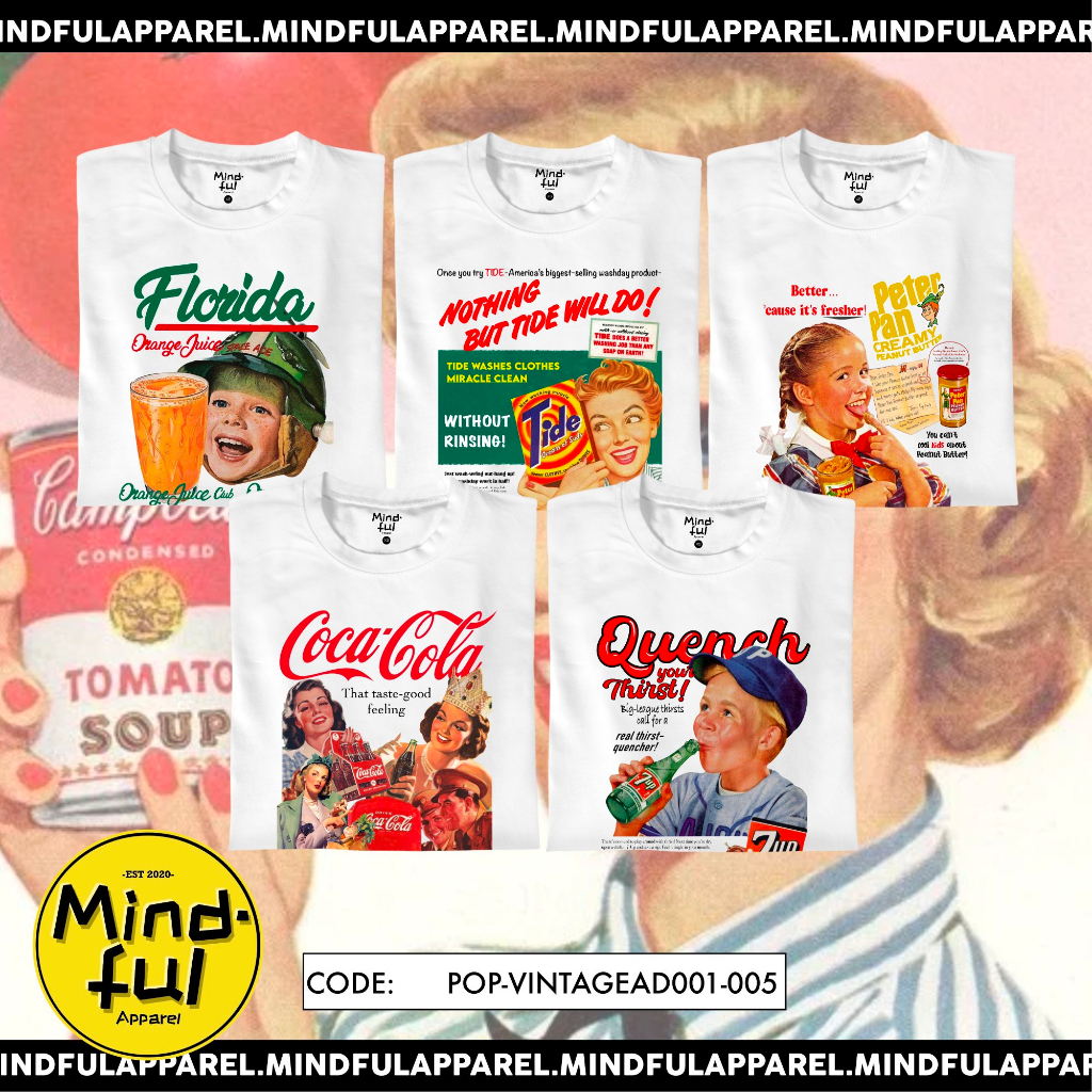 POP CULTURE VINTAGE AD GRAPHIC TEES PRINTS MINDFUL APPAREL TSHIRTS Shopee Philippines