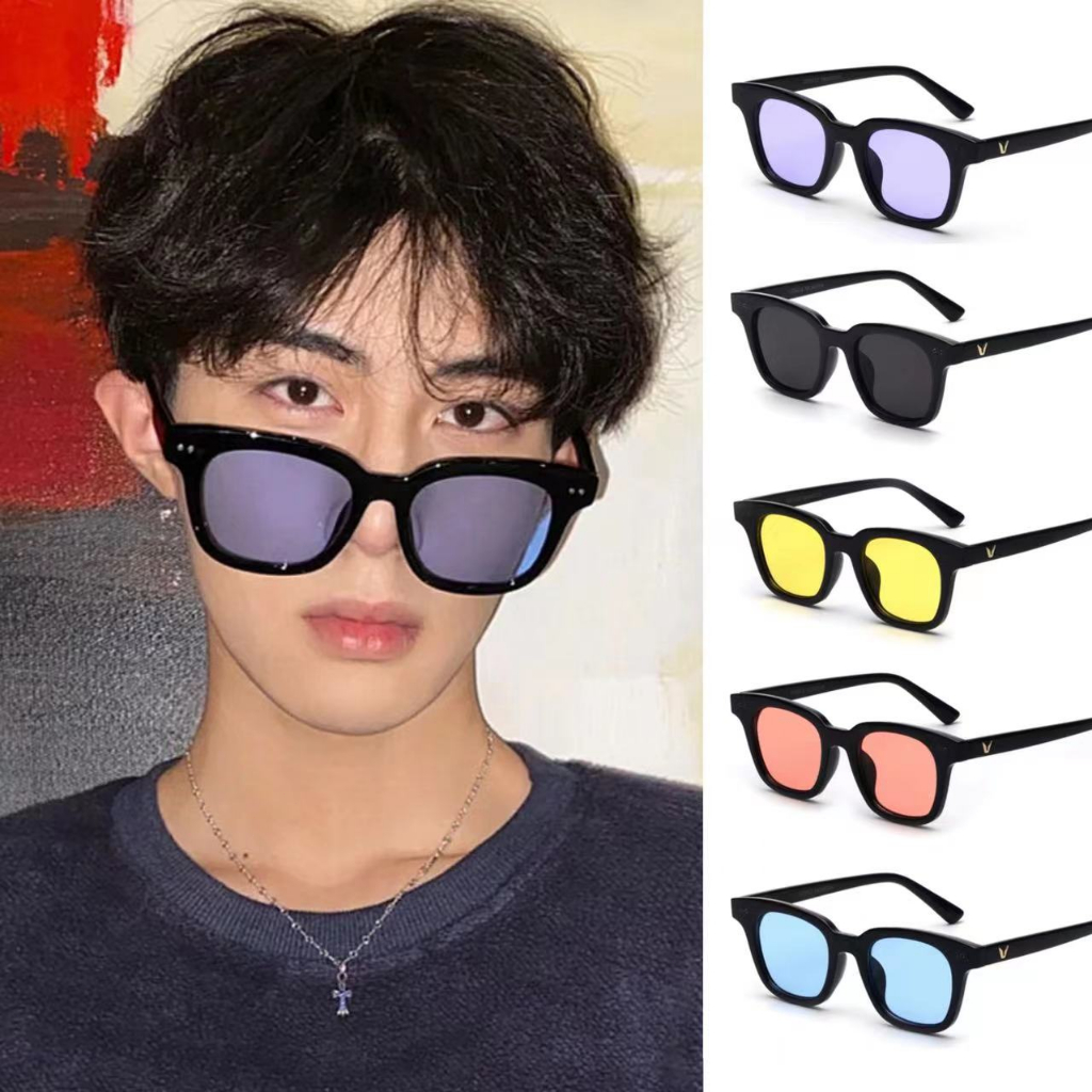 Unisex Retro Square Sunglasses Korean Female Wild Sunglasses Fashion Colored Lenses Sunglasses D