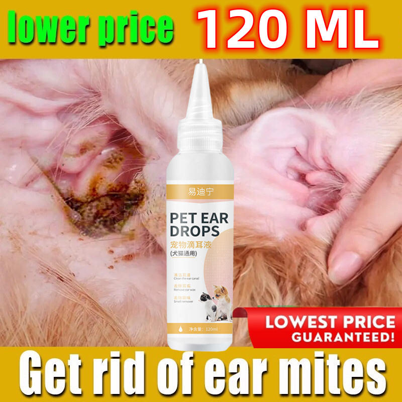 120ML Ear Drops For Dogs Cats Ear Cleaning Drops Pets Ear Mites Remover