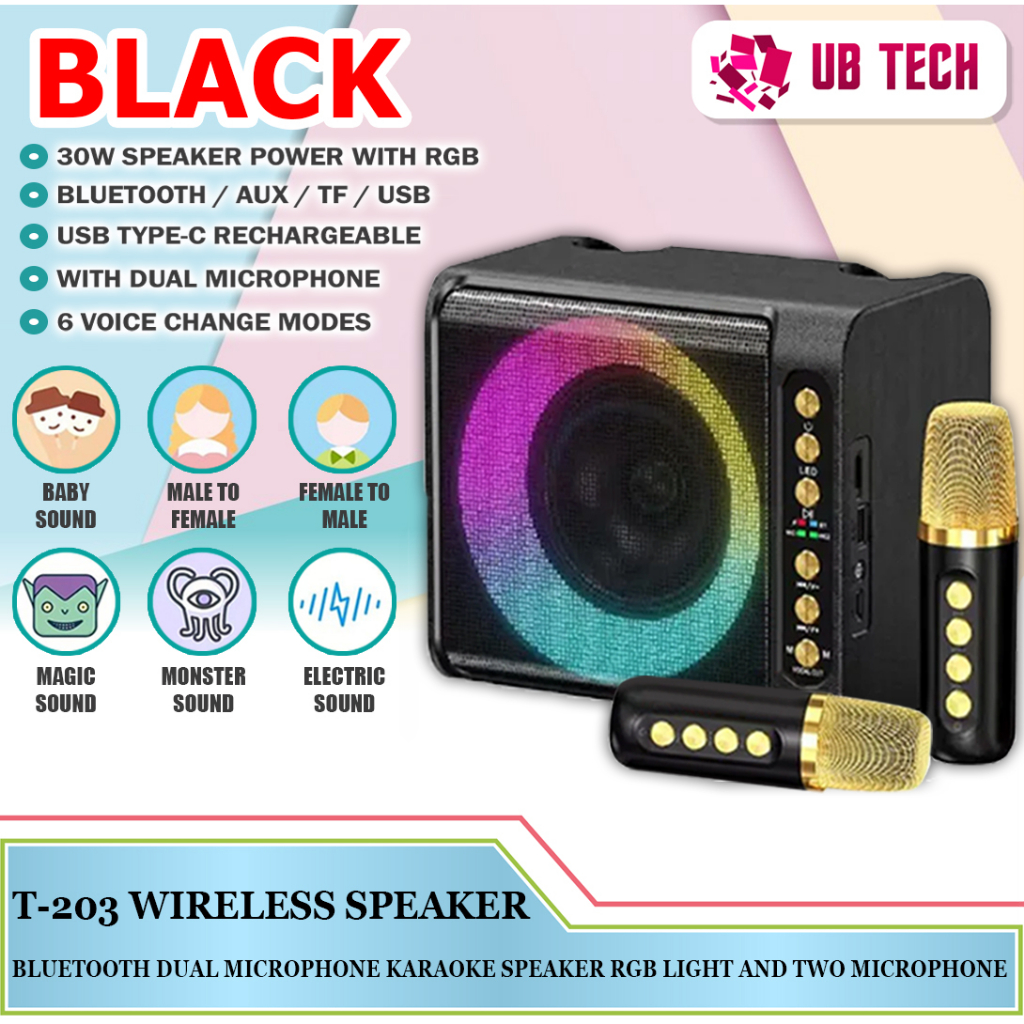 Bluetooth Speaker RGB Light Wireless Bluetooth Dual Microphone Karaoke ...