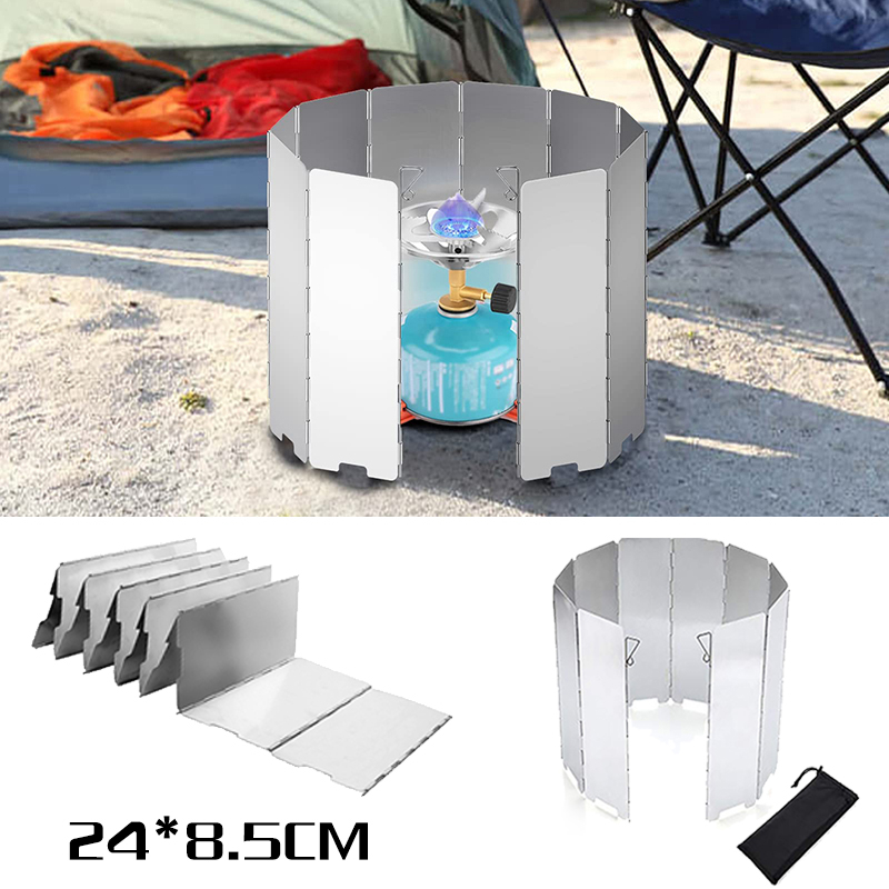 10 Plates Camping Stove Windscreen Aluminum Folding Outdoor Picnic