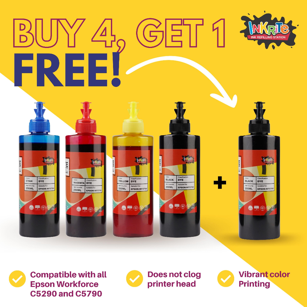 [BUY 4 GET 1 FREE] Inkrite Ink For Epson WorkForce WF C5790 C5290, 250 ...
