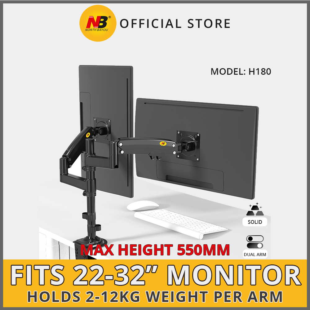 North Bayou Dual Monitor Arm Mount Stand Pole H180 Fits 2232" Monitor