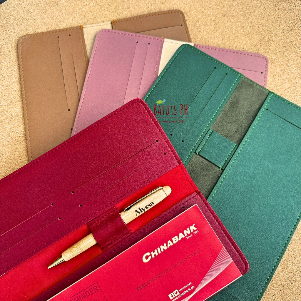 BatutsPh Personalized Vegan Leather Checkbook Cover, Chequebook Holder,  with Card and Pen Slot