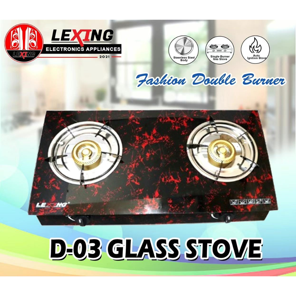 Lexing Double Burner with Tempered Glass top with design | Shopee ...
