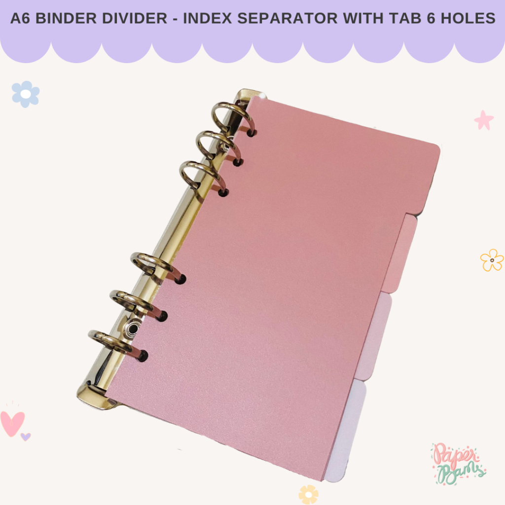 A6 Binder Divider Index Page Index Separator 6 holes 4Pcs per set