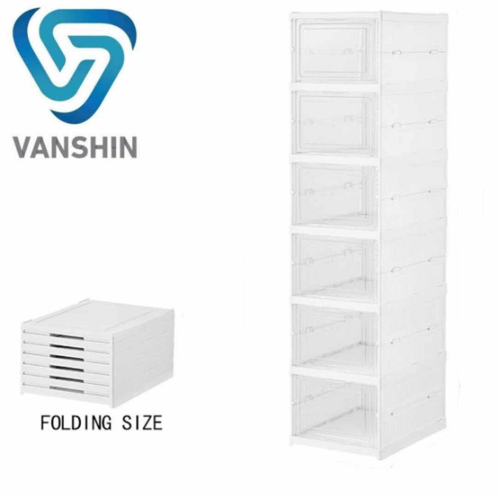Free Assembly Stackable Shoe Box Clear Plastic Foldable Bins 6 Pair 6 ...