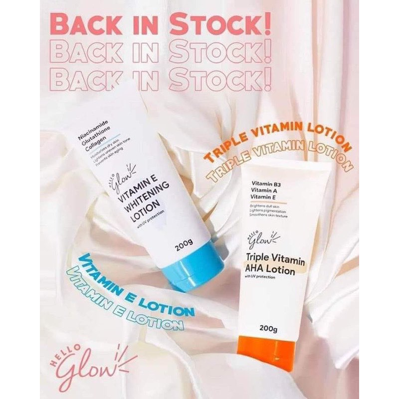 HELLO GLOW TRIPLE VITAMIN AHA LOTION || VITAMIN E WHITENING LOTION COD ...