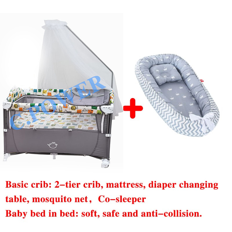Folding Crib For Baby Bedside Sleepe Liftable Baby Crib Set With ...