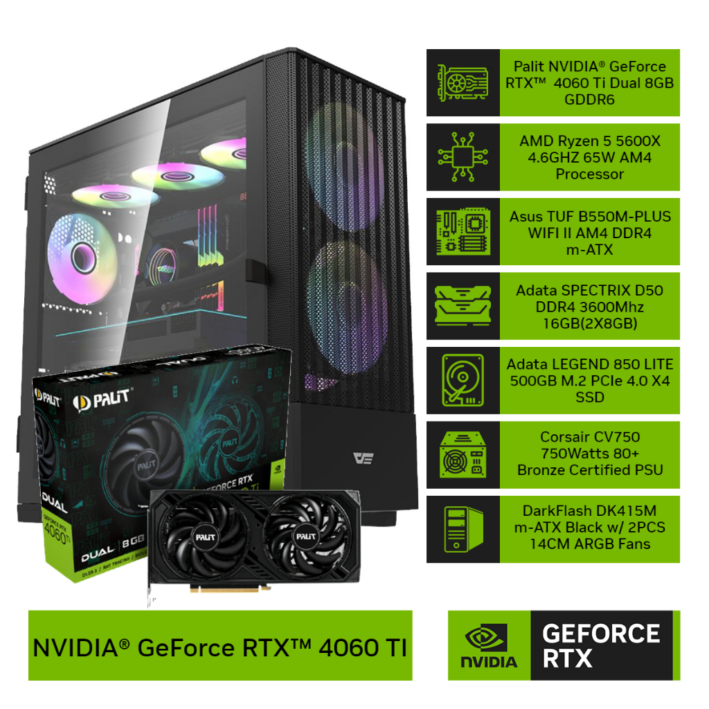 NVIDIA® GeForce® Gaming PC: NVIDIA® GeForce® RTX 4060 Ti™ with Ryzen 5 ...