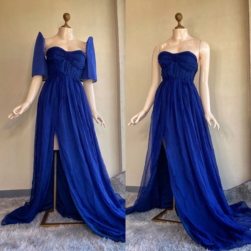 elegant royal blue long gown with slit Shopee Philippines