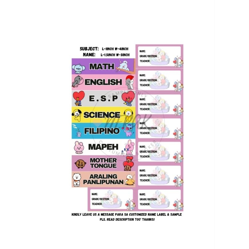 PERSONALIZED Subject & Name Sticker SET. | Shopee Philippines